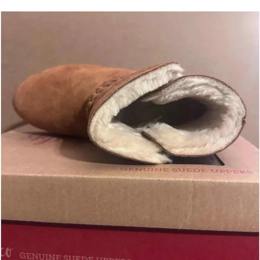Kaii Cold-Weather Ankle Booties, Tan Ankle Boots with Faux Fur New In Box